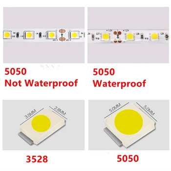 5m/daudz SMD5050 LED Sloksnes DC12V Silti balta Vēsi balta SARKANA Zaļa Bule Dzeltena RGB Ūdensizturīgs Elastīgu LED Lentes Stīgu Gaismas