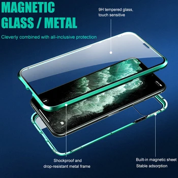 Iphone Se 2020. Gadam Lietā 360 Pilna Magnētiskā Flip Gadījumā es Telefona 11 Pro Xs Max Xr X 7 8 Plus Double-sided Stikla Aizsardzības Coque