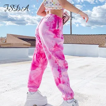 FSDA Vasaras 2020. Gadam, Sievietēm, Joggers Tie Krāsošanas Streetwear Treniņbikses Bikses ar Augstu Vidukli Gadījuma Brīvs Bikses