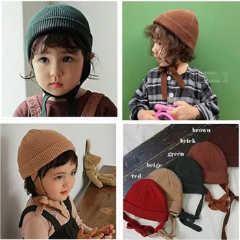 Jauno Modes korejiešu Stilā Bērniem Beanie Siltas Ziemas Cepures Bērniem, Meitenēm, trikotāžas-Adītas Vilnas Earflap Zēni Klp Bērnu Cepure