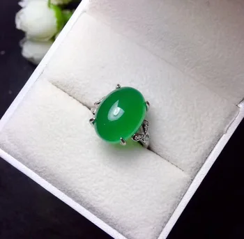 Dabas zaļā halcedons gredzenu, skaista krāsa, skaisti emerald skaisti, 925 sudrabs, pirkstu gredzena izmērs atbalstu pielāgošana