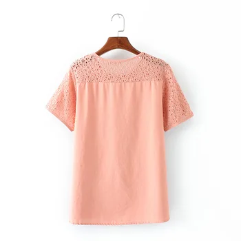 Plus lieluma izšūti sieviešu topi ar īsām piedurknēm 2018. gada vasaras t-krekls zaudēt pamata tshirt mežģīnes dobi no tee kreklu femme 4XL