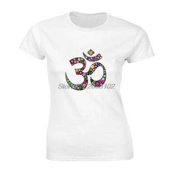 Mākslas Dizaina Namaste Om Ziedu Simbols T-krekls sievietēm ar Īsām Piedurknēm Kokvilnas T Krekls Dāvanu Hip Hop t-veida Topi Harajuku Streetwear Fitnesa