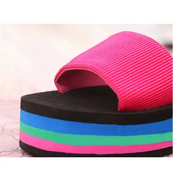 Vasaras Sandales Sieviešu Ķīļi Platforma, pirts Čības Pludmales Flip Flops Varavīksnes Biezs Papēdis Dāmas Krāsaini Apavi Zapatos Mujer
