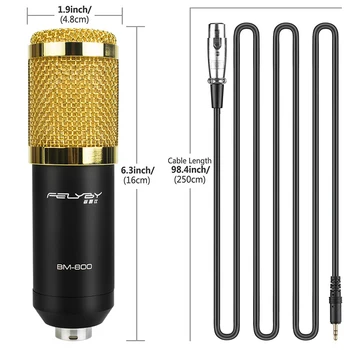 FELYBY Profesionālās kondensatora mikrofons BM 800 audio ierakstu studija mic 48 v phantom power Usb skaņas karti, kamera video tērzēšana