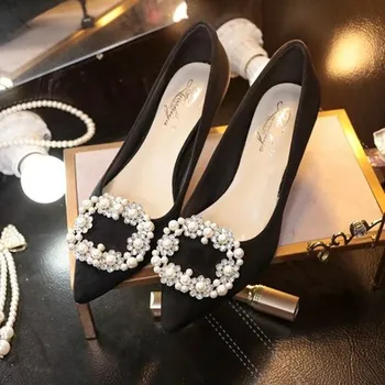 Luksusa Rhinestone Pērle Norādīja Toe Tievu Papēdi Augstiem Papēžiem 2020 Jaunu Un Seksīgu Puse Kleita Kāzu Kurpes Elegantas Melnā Dāma Biroja Kurpes
