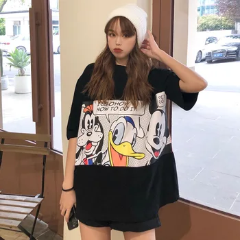 Jaunas Multfilmas Kokvilnas Vasaras Mickey Mouse un Draugiem Zaudēt Vidēja garuma Sieviešu T-krekls Harajuku Krekls korejas Apģērbs Sieviešu Apģērbs