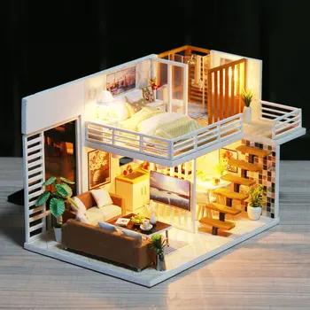 CUTEBEE Leļļu Nams Miniatūra leļļu Namiņš Ar Mēbeļu Komplekts Koka Māja, Miniaturas Rotaļlietas Bērniem Jaunajā Gadā Ziemassvētku Dāvanu k031