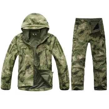 Taktiskā Sharkskin Softshell TAD Jaka+Bikses Vīriešu Maskēties Medību Drēbes Militāro formas tērpu Pārgājienu Ūdensizturīgs Kapuci Kostīmi