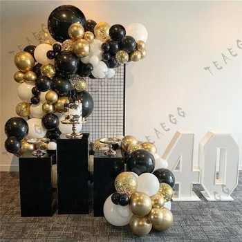 130Pcs Pieaugušo Komplektu Happy Birthday Party Baloni Dekorēšana Vainags Arch Chrome Zelta Black White Ballon Kāzu Aniversario Dekori