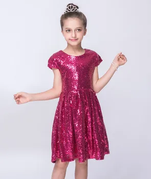 SISRERS 2018 INS Modes Meitenēm Kleitu Sequin Īsām Piedurknēm Kleita Puse Kleita, Spīdīga Princess Boutique Apģērbu Golden Rose Sarkans