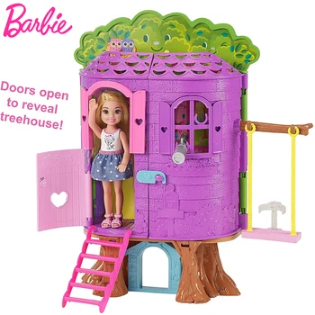 Barbie Maz Kelly Koka Māju Chelsea Koka Māju Spēlēt Uzstādīt Chelsea Lelle un aksesuāri Bērniem Rotaļlietas Ziemassvētku Dāvanu FPF83
