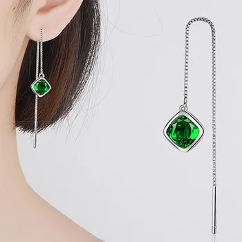 Elegants Ģeometrija Emerald Ausu pilieni Ruby Sudrabs 925 Rotaslietas Vienkārši Dārgakmeņiem Auskari Sievietēm Piederumu Vairumtirdzniecība