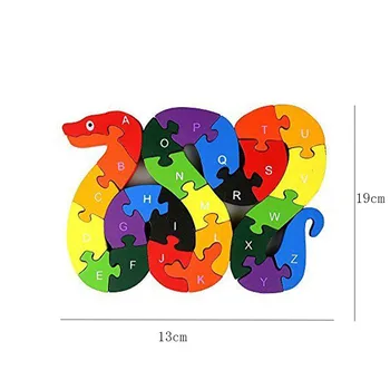 Bērnu Bērniem, Bērnu Koka Rotaļlietām Alfabēta Skaits Ēkā Jigsaw Puzzle Čūska Formas Smieklīgi Digitālo Puzlzle Spēle Izglītojošas Rotaļlietas