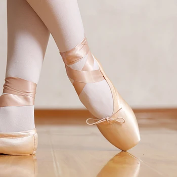 Profesionālā Baleta Kurpes, Pointe Satīna Ērti Meitene Lady Balerīna Grūti Apakšā Mācību Siksna Deju Kurpes