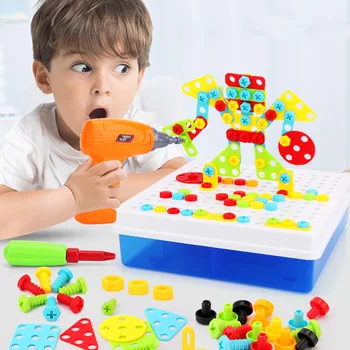 Bērniem Rīku Rotaļlietas Elektriskās Urbjmašīnas Uzgriezni Bloki DIY Montāžas Modelēšana Ēku Rotaļlietas Zēniem Bērnu Izlikties, Spēlēt Spēles