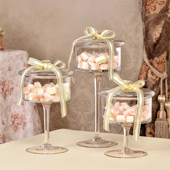 Eiropas stila caurspīdīga Stikla pudeles putekļu necaurlaidīgs vāks uzglabāšanas kūka stāvēt deserts konfektes burkas tējas caddy vāze kāzu mājas Dekoru
