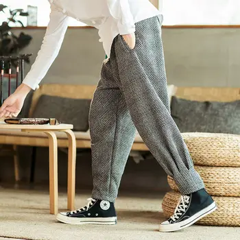 MrGoldenBowl Vīriešu tīrtoņa Krāsu Taisni Harēma Bikses Ķīniešu Stilā Cilvēks Vaļēju Potītes Garuma Bikses Streetwear Vīriešu Ikdienas Bikses