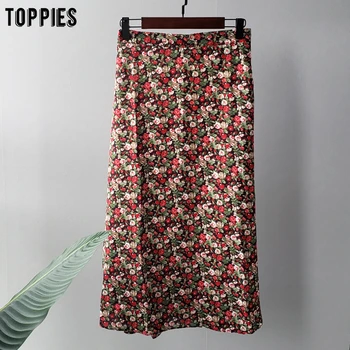 Toppies 2020. gada vasaras ziedu drukas svārki sieviešu midi svārki elastīgs viduklis dāmas faldas streetwear