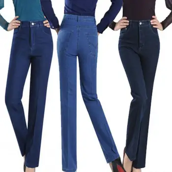 Jaunas plus lieluma 9XL sieviešu augsto vidukli, taisniem džinsiem, džinsa bikses 3 colorsCasual Mīksti džinsi elsas