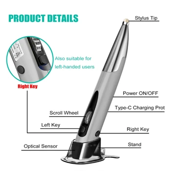 Uzlādējams Labo Roku un Kreiso Roku 1200 DPI 2.4 G USB Bezvadu Pele Touch Pen