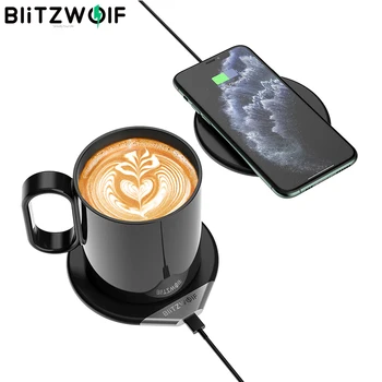 BlitzWolf WCC1 2 In 1 Smart Kafijas Krūze Siltāks 55°C (131°F & Bezvadu Lādētāju Piena Tējas Dzērienu Apkures Siltāks Ar 350ml Krūze