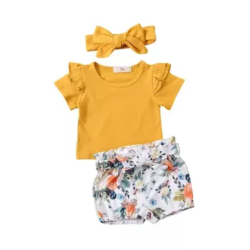 0-24M Jaundzimušais Baby Girl Vasaras Apģērbs Savirmot Romper Topi Ziedu Bikses, īsās bikses-Šorti Tērpiem
