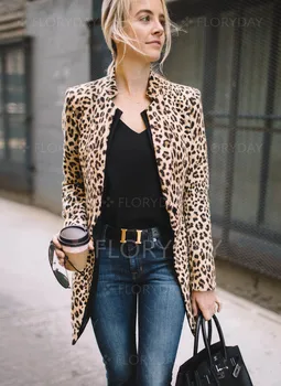 2019 Jaunākās Karstā Sieviešu Vintage Leopards Drukāt Žakete Robots Apkakli, Garām Piedurknēm Mētelis Sieviešu Virsdrēbes Modes Casaco Sievišķīgs Tops