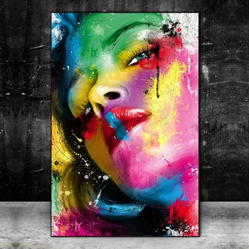 Anotācija Sexy Lūpām Grafiti Mākslas Audekls Gleznas Krāsains Meitene Sejas Plakāti un Izdrukas Sienas, Attēlus viesistaba, Mājas Dekoru
