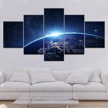 Moduļu Mājas Dekoru Audekla Gleznas Rāmis, Dzīvojamā Istaba, 5 gab Zemes Piena ceļa Kosmosa Plakātu HD Izdrukas Planētu Attēlus, Wall Art