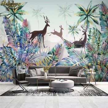 Beibehang Pasūtījuma Tropu augu meža akvarelis, žirafe 3d sienas tapetes dzīvojamā istabā fona wall papers mājas dekoru