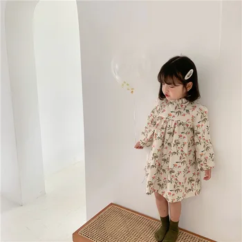 2020. Gadam Jauna Meitene, Ziedu Garām Piedurknēm Kleita Rudens Kleitu Modes Meitene Stāv Apkakle Princese Kleita Bērni Aline Modes Kleita Toddler