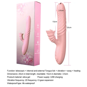 Dildo, Vibratori pežu laizīšana Rotaļlietas Teleskopiskie Apkures Vibrācijas Sextoy par Sievieti Erotiskā Sieviešu Klitora Stimulators Pieaugušo Mašīna
