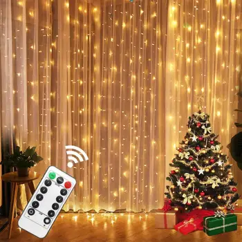 3M LED Ziemassvētku Pasaku String Gaismas Tālvadības pults USB Jauno Gadu Vainags Aizkaru Lampas Svētku Dekorēšana Mājas Guļamistabas Logu