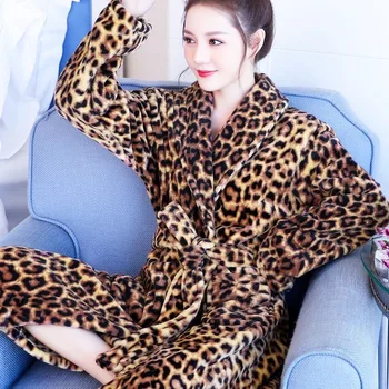 Modes Leopard Biezs Silts Peldmētelis Sievietēm, 10 Krāsas, Mīksts Ilgi, Vanna, Halāti, Sieviešu halāti Meitene, Liela, Liela Izmēra Drēbes