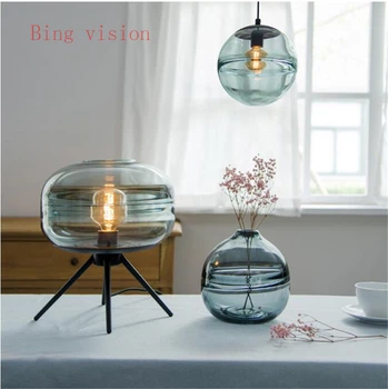 Mūsdienu Amerikāņu stikla galda lampa radošo guļamistabas gultas lampa, brūns, zils, pelēks stikls ēnā lampas dzelzs skava lasījumā galda lampas