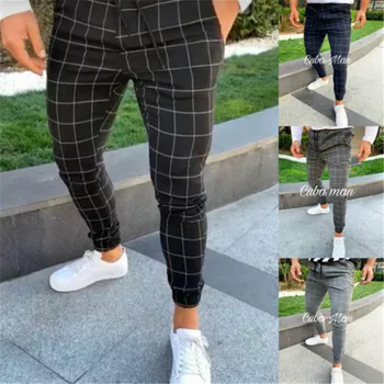 Modes Vīriešu Ikdienas Pleds Bikses Sarža Jogger Bikses Urban Hip Hop Harēma Gadījuma Bikses Zīmuli Streetwear Slim Vīriešu Bikses 2019