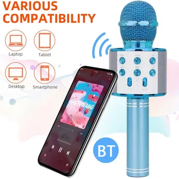 WS858 Bezvadu Karaoke Mikrofons Bluetooth Dziedāšanas Ierakstu Intervijas vai Bērni Mājās KTV Puse Rokas Mikrofons