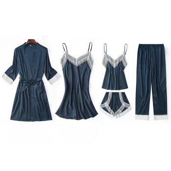 Fiklyc apakšveļa piecus gabalus, sieviešu pidžamas komplekti luksusa elegants mežģīņu & zīda lupatu femme pijamas sievieti mujer sleepwear