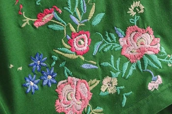 LUNDUNSHIJIA 2018. gada Vasaras Sieviešu Kokvilnas T-krekli Ziedu Izšuvumi Topi Dāmas O-veida kakla Īsām Piedurknēm Zaļā Sieviešu T-krekls