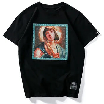 EFUNGAL Harajuku Smieklīgi Jaunavas Marijas Drukāt Īsām Piedurknēm Vīriešu T-Krekli Vasaras Hip Hop T Krekls Ikdienas Kokvilnas Streetwear