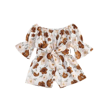 Pudcoco 0-4 Gadi Baby Girl Vasaras Apģērbs Zīdaiņiem Jaundzimušo Pie Pleca Romper Izlīdzināšanu Pusi Piedurknēm Ziedu Jumpsuits Jostas Sunsuit