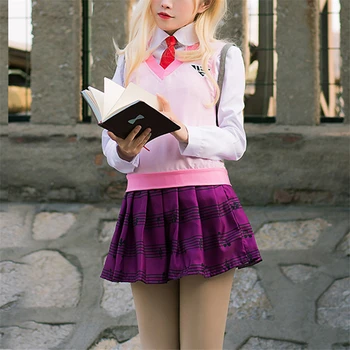 Anime Jaunu Danganronpa V3 COSPLAY Akamatsu Kaede Kostīms Sievietēm, School Uniform Krekls /Veste / Svārki / Zeķes/Parūkas Svārki Meitene