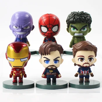 6cm 6pcs/daudz, Brīnums Avengers Q Versija Thanos Hulk, Spiderman Dzelzs Vīrs Ārsts Dīvaini, Captain America PVC Attēls Kolekcionējamu Rotaļlietu