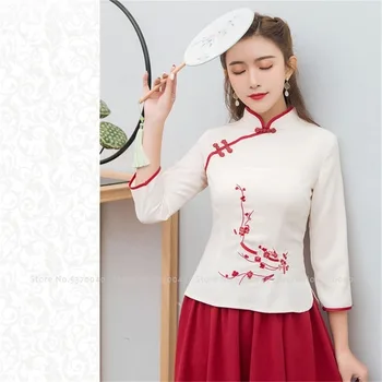 Tradicionālā Ķīniešu Hanfu Apģērbi Sievietēm Qipao Svārki Cheongsam Topi Jauno Gadu Vintage T-Krekls Tang Uzvalks Posmā Puse Kleitas