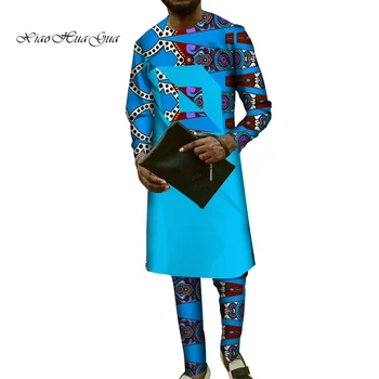 Tradicionālo Āfrikas Drukāt Dashiki Vīriešiem Gadījuma Top Krekli un Elsas Bikses Set Plus Lieluma Āfrikas Apģērbu Vīrieši, kas WYN785