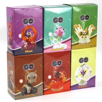 6pcs 8cm Anime Mājdzīvnieki Skaitļi Jigglypuff Rowlet Litten Espeon Absol Cubone Marowak Enerģijas Aura Spēkā Modeli, Rotaļlietas, Dāvanas Dzimšanas dienā