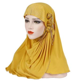 Sievietēm Musulmaņu Arābu Hijab Klp Garo Šalli Wrap Ledus Zīda Rožu Ziedu Pušķi Tīrtoņa Krāsas Lakatu Segtu Malaizija Turban Cepure