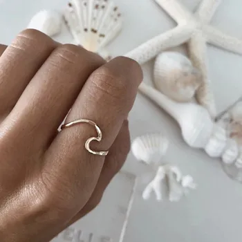 Nerūsējošā tērauda gredzens Vienkāršs Dizains Jūras Viļņu Gredzeni Okeānā Sērfot Zelta Gredzens Rotaslietas, Gredzens Sieviešu gredzeni meitenēm, Rotaslietas sievietes