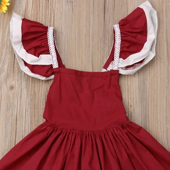 Citgeett Vintage Zīdainis, Mazulis Baby Girl Savirmot Mežģīņu Kleita Princese Kleitas, Apģērbs Ar Bowknote Vasaras MODES Sarkana